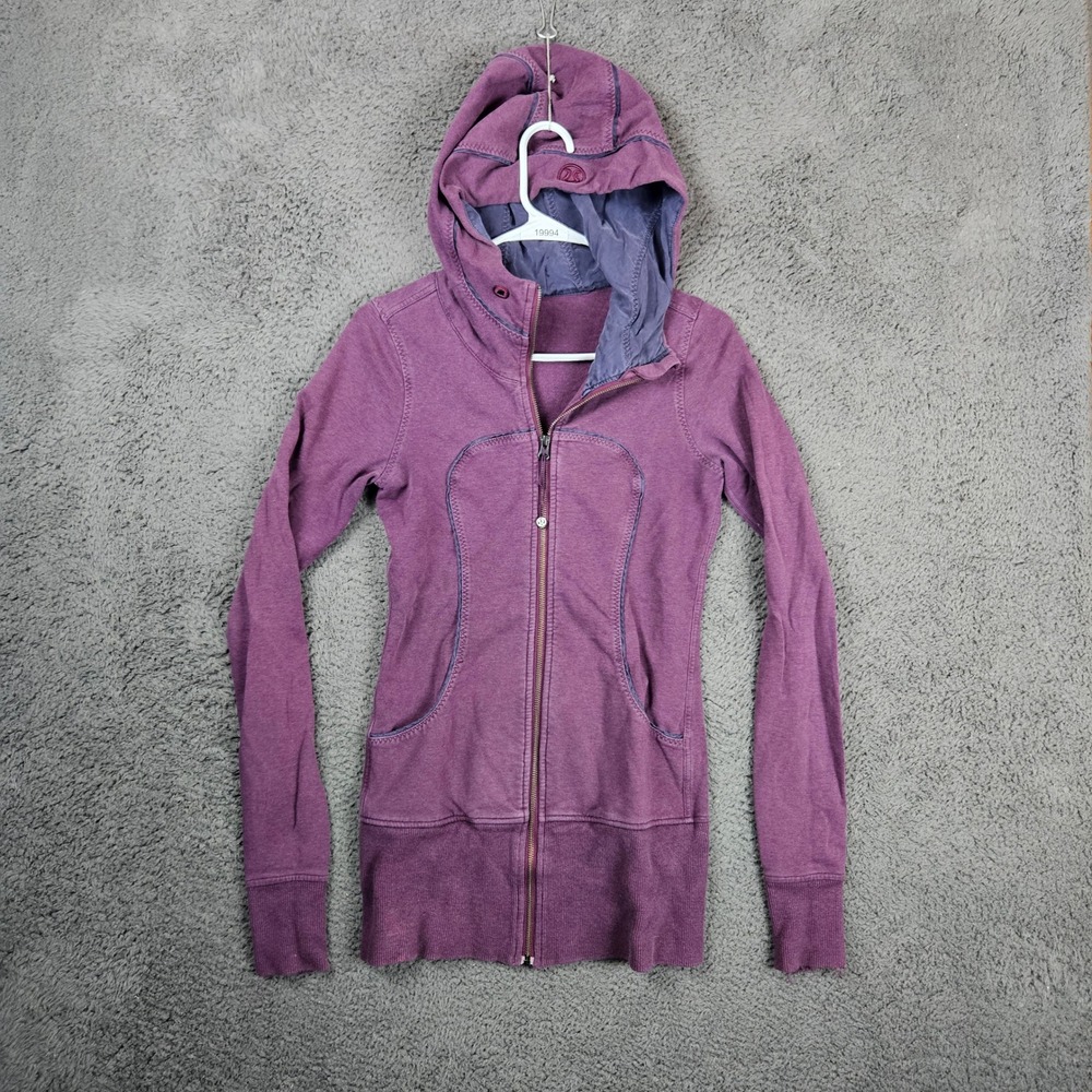 Lululemon Scuba Hoodie Full Zip Purple Heathered Jacket Womens Size 4 Thumbholes